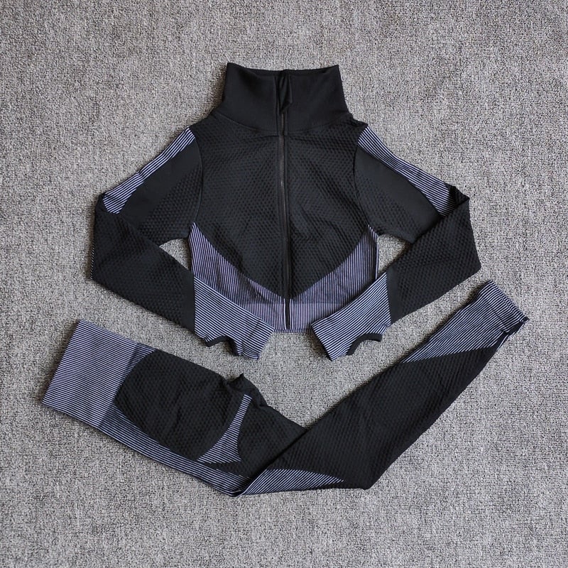 Seamless Yoga Sets Women Fitness Gym Clothing Long Sleeve Shirts High