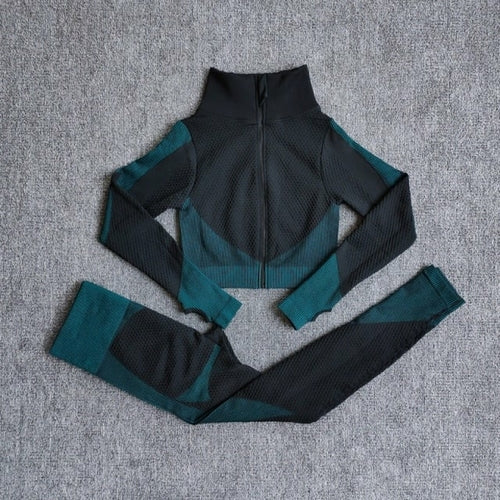 Seamless Yoga Sets Women Fitness Gym Clothing Long Sleeve Shirts High