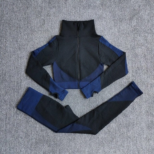 Seamless Yoga Sets Women Fitness Gym Clothing Long Sleeve Shirts High