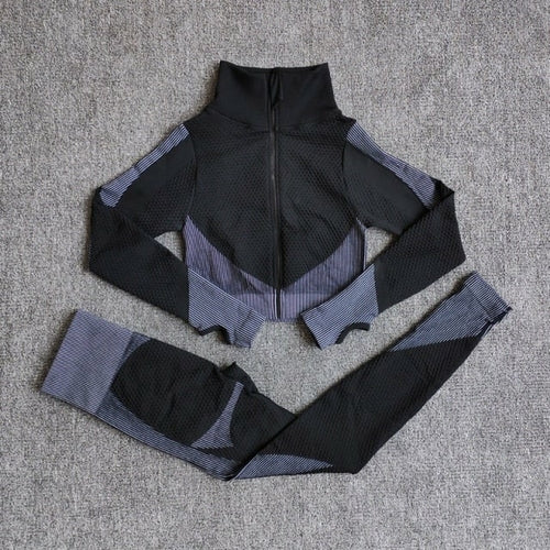 Seamless Yoga Sets Women Fitness Gym Clothing Long Sleeve Shirts High