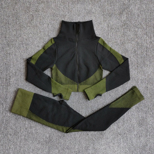 Seamless Yoga Sets Women Fitness Gym Clothing Long Sleeve Shirts High