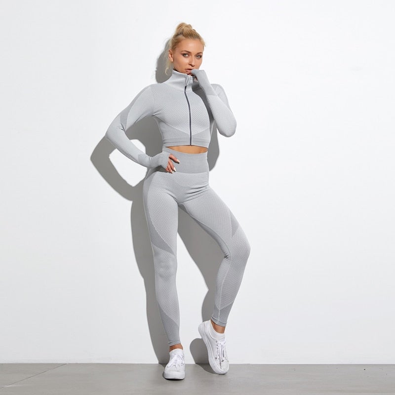 Seamless Yoga Sets Women Fitness Gym Clothing Long Sleeve Shirts High