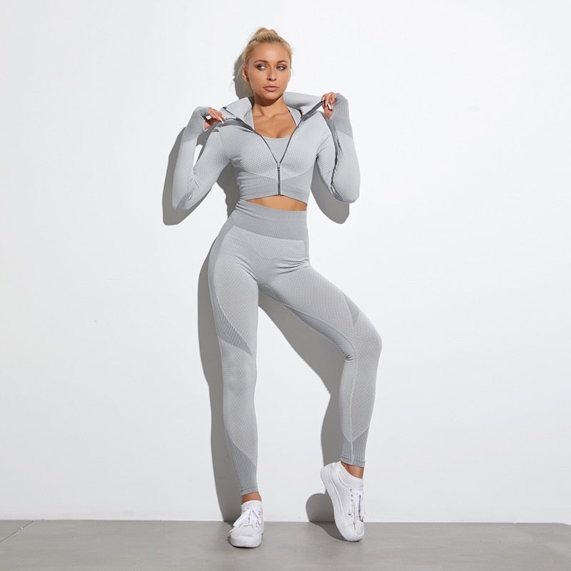 Seamless Yoga Sets Women Fitness Gym Clothing Long Sleeve Shirts High