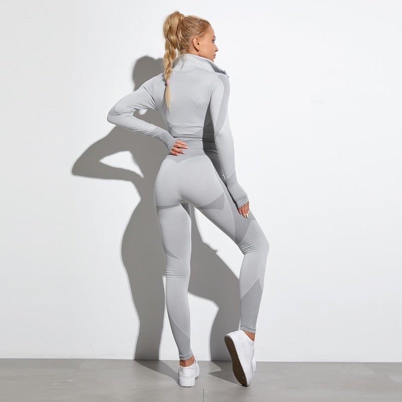 Seamless Yoga Sets Women Fitness Gym Clothing Long Sleeve Shirts High