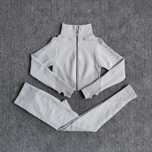 Seamless Yoga Sets Women Fitness Gym Clothing Long Sleeve Shirts High