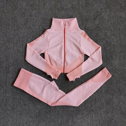 Seamless Yoga Sets Women Fitness Gym Clothing Long Sleeve Shirts High